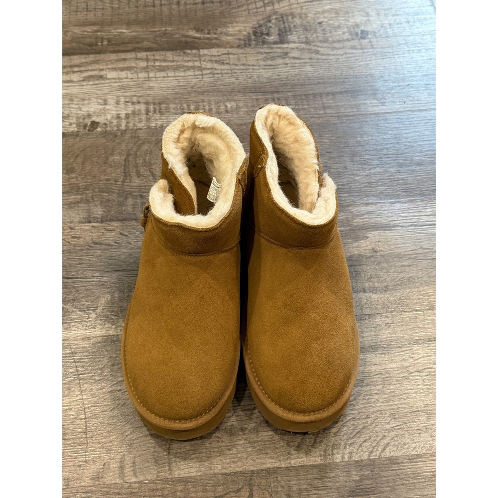 Bearpaw Retro Shorty Suede Platform Boots Hickory Brown Womens 10 Zip Up 2855W